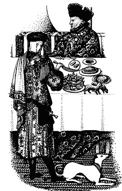 Резчик за работой на обеде у дворянина в 1415 г. Из Часослова герцога Бертийского (Berty).